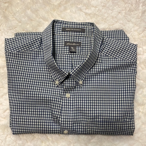 Eddie Bauer NWOT men’s wrinkle free RELAXED fit button down plaid shirt 2XL - Picture 1 of 12